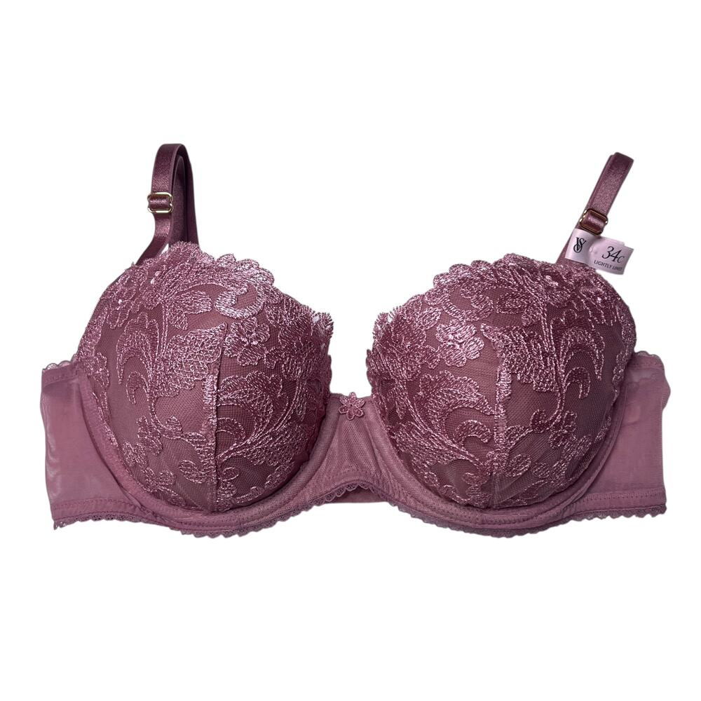 Victoria's Secret Vintage Blossom Embroidery Lightly Lined Demi Bra Size 34C